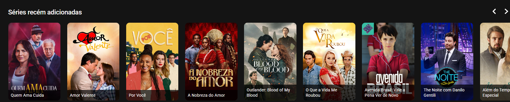 Captura das séries recém-adicionadas na plataforma